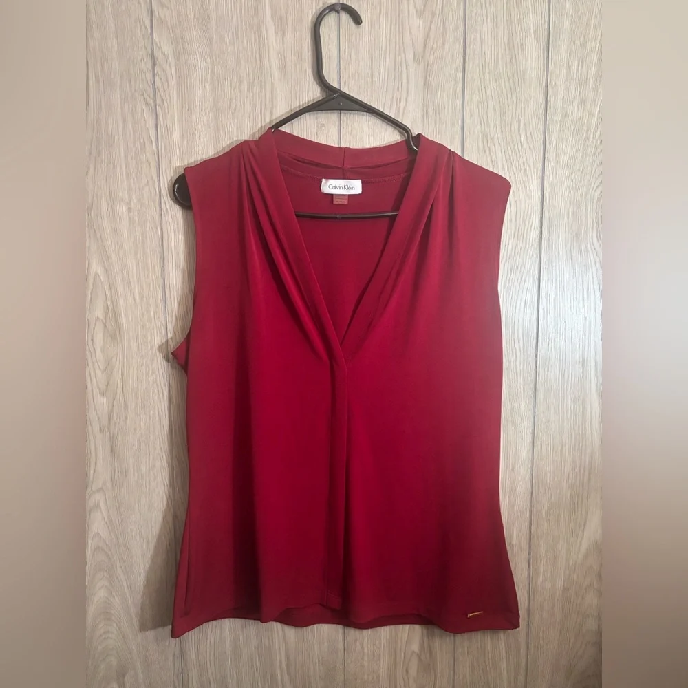 Calvin Klein Deep Red V-Neck Blouse - Picture 1 of 3